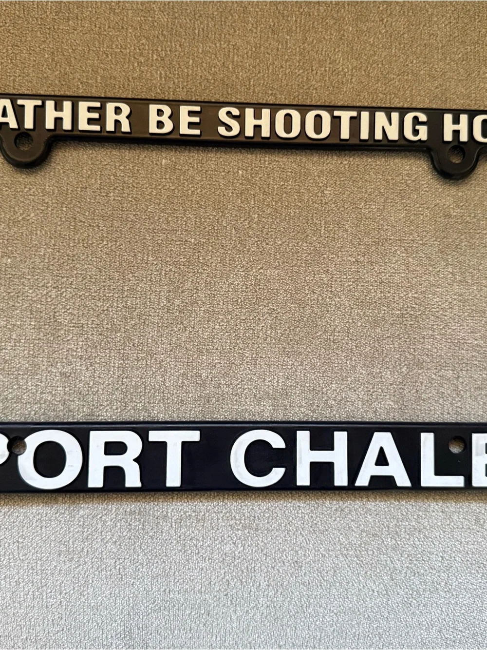 Sport chalet car license plate frame “ I’d rather be shooting hoops “